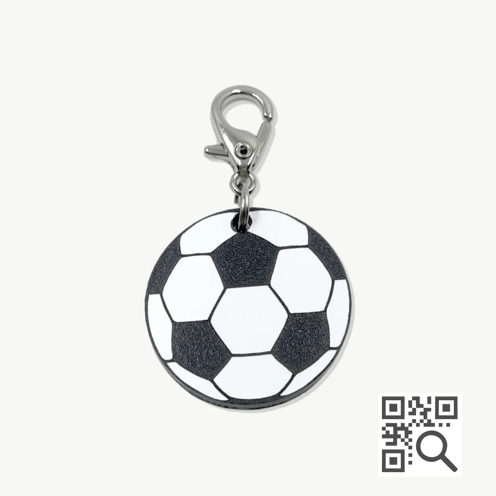 tag de identificação pet com qr code - modelo bola de futebol - marca dog vibe